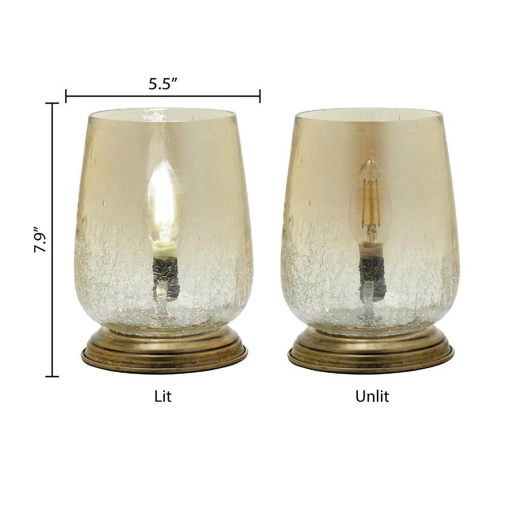 Bronze Stacked Base Table Lamp with Smokey Taupe Glass Shade
