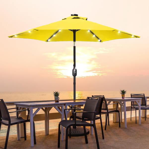 7.5 ft. Patio LED Market Crank and Tilt Umbrellas, Table Umbrellas, UV-Resistant Canopy in Yellow