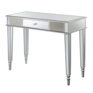 French Country 39.75 in. L x 30.25 in. Mirror and Silver Rectangular Glass Top Console Table with 1-Drawer