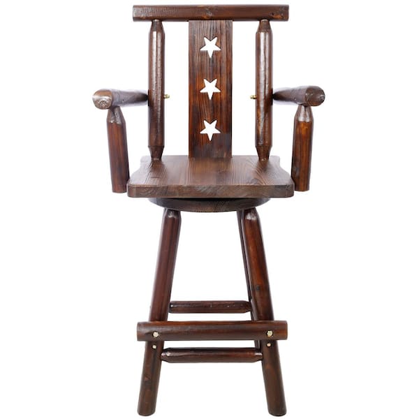 Unbranded Rustic Farmhouse Wood Outdoor Bar Stool with Footrest, Armrests-Tall Chair Swivel Function for Kitchen Dining Room Pub