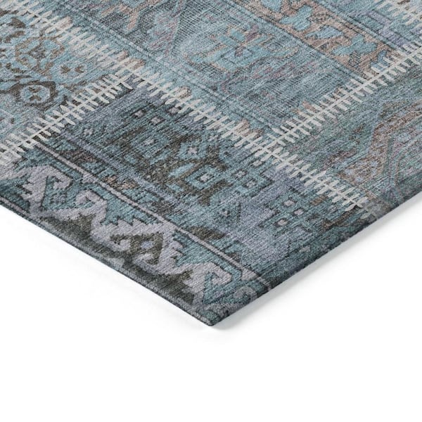 Teal Blue, Aqua, Beige 3 ft. x 5 ft. Woven Plaid Polyester Rectangle Indoor/Outdoor Area Rug