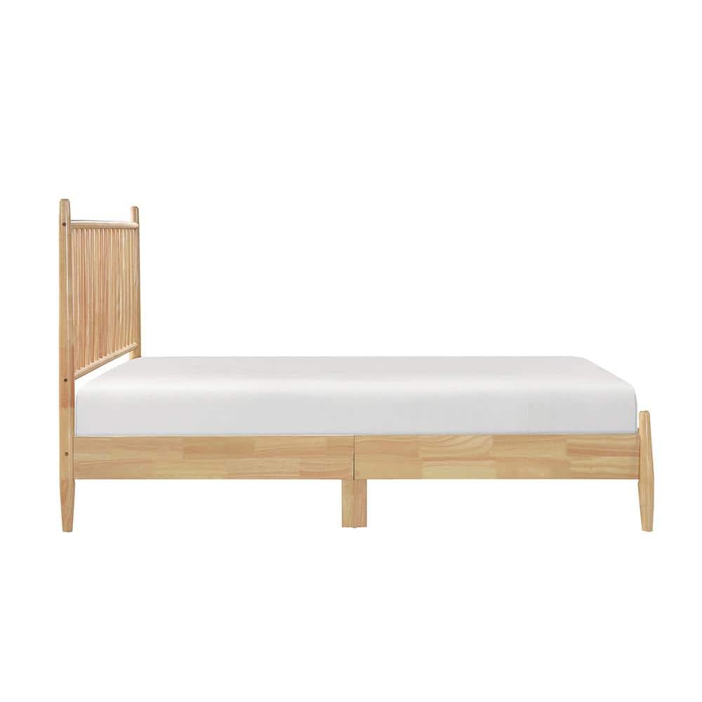 Natural Wood Full Platform Bed with Upholstered Headboard