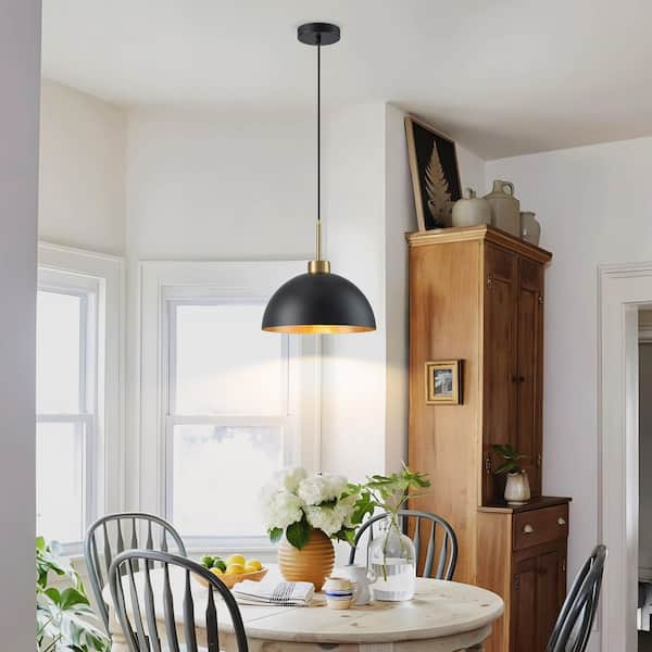 TinHon Modern Black and Gold Dome Pendant Light, 1-Light Farmhouse