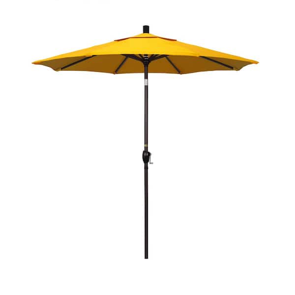 7.5 ft. Bronze Aluminum Pole Market Aluminum Ribs Push Tilt Crank Lift Patio Umbrella in Sunflower Yellow Sunbrella