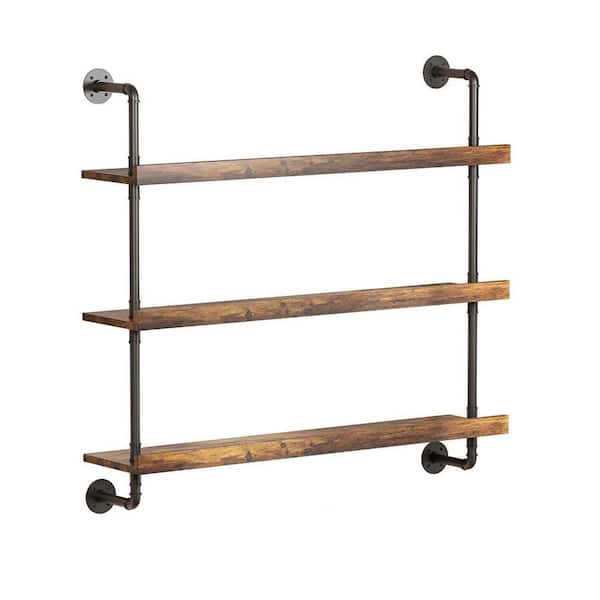 47.2 in. H x 39.7 in. W 3-Tier Wall Mounted Wine Rack with LED Lighting, Floating Shelves for Liquor Bottles, Wood Black