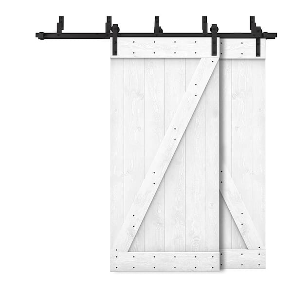 CALHOME 48 in. x 84 in. Z Bar Bypass White Stained Stained Solid Pine Wood Interior Double Sliding Barn Door with Hardware Kit