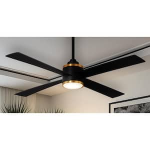 Falco 54 in. Indoor Black and Soft Brass Low Profile Ceiling Fan with Warm White Integrated LED and Remote Included