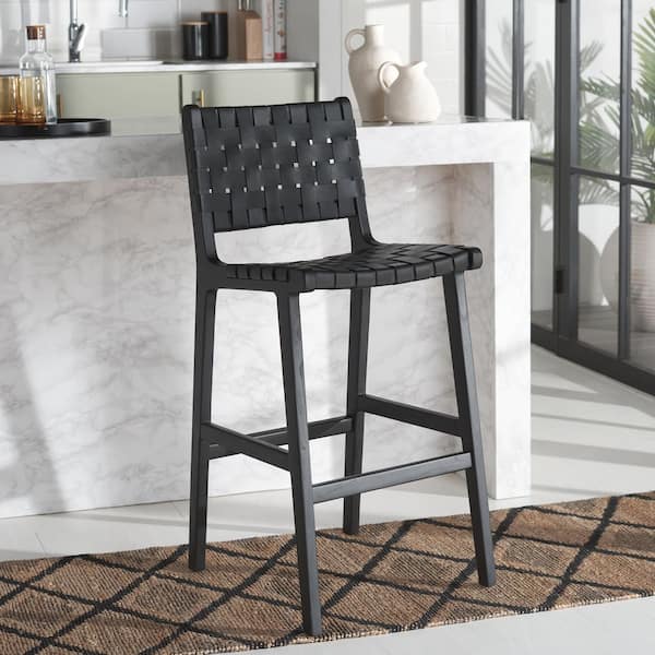 Adah 43.1 in. H Black/Black Wood Bar Stool