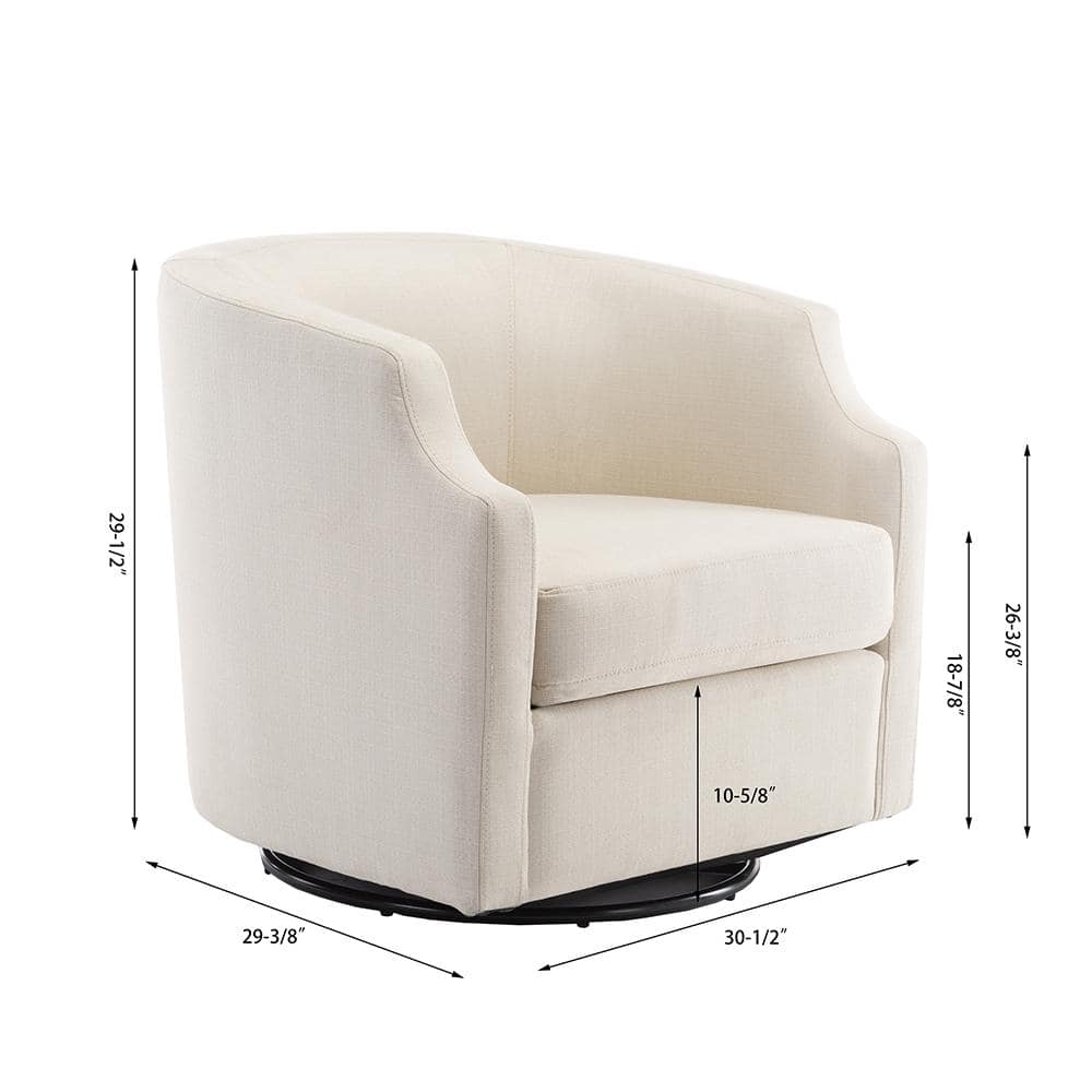 Infinity White Linen Swivel Barrel Chair with Clip Arm Design