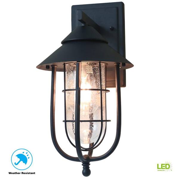 Wall Lantern Sconce w/Clear Glass Home Decorators 1-Light Black Outdoor 6 in 