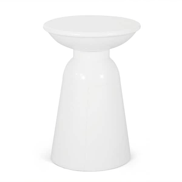 Sudzendf White Metal Round Outdoor Side Table 1-Piece