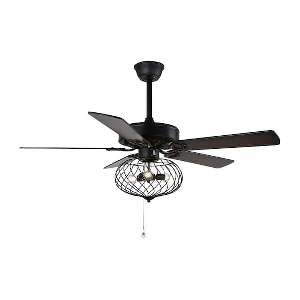 Black Cage Ceiling Fan With Light Kit, Small Caged Ceiling Fan