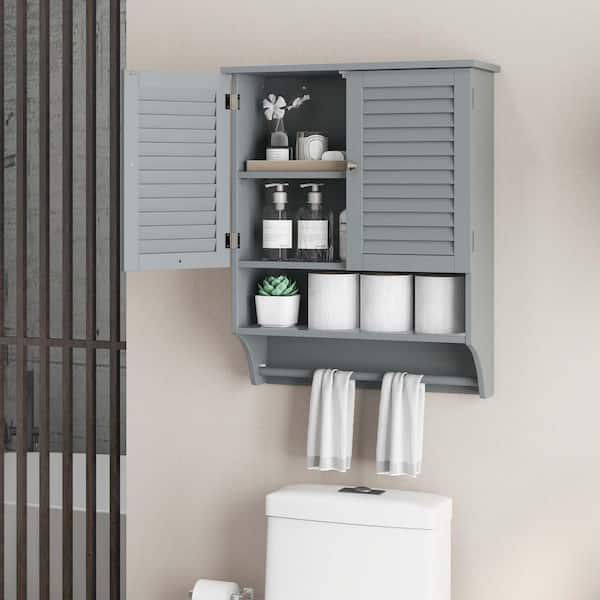 Wall Mounted Bathroom Storage Medicine Cabinet with Towel Bar-Gray | Costway