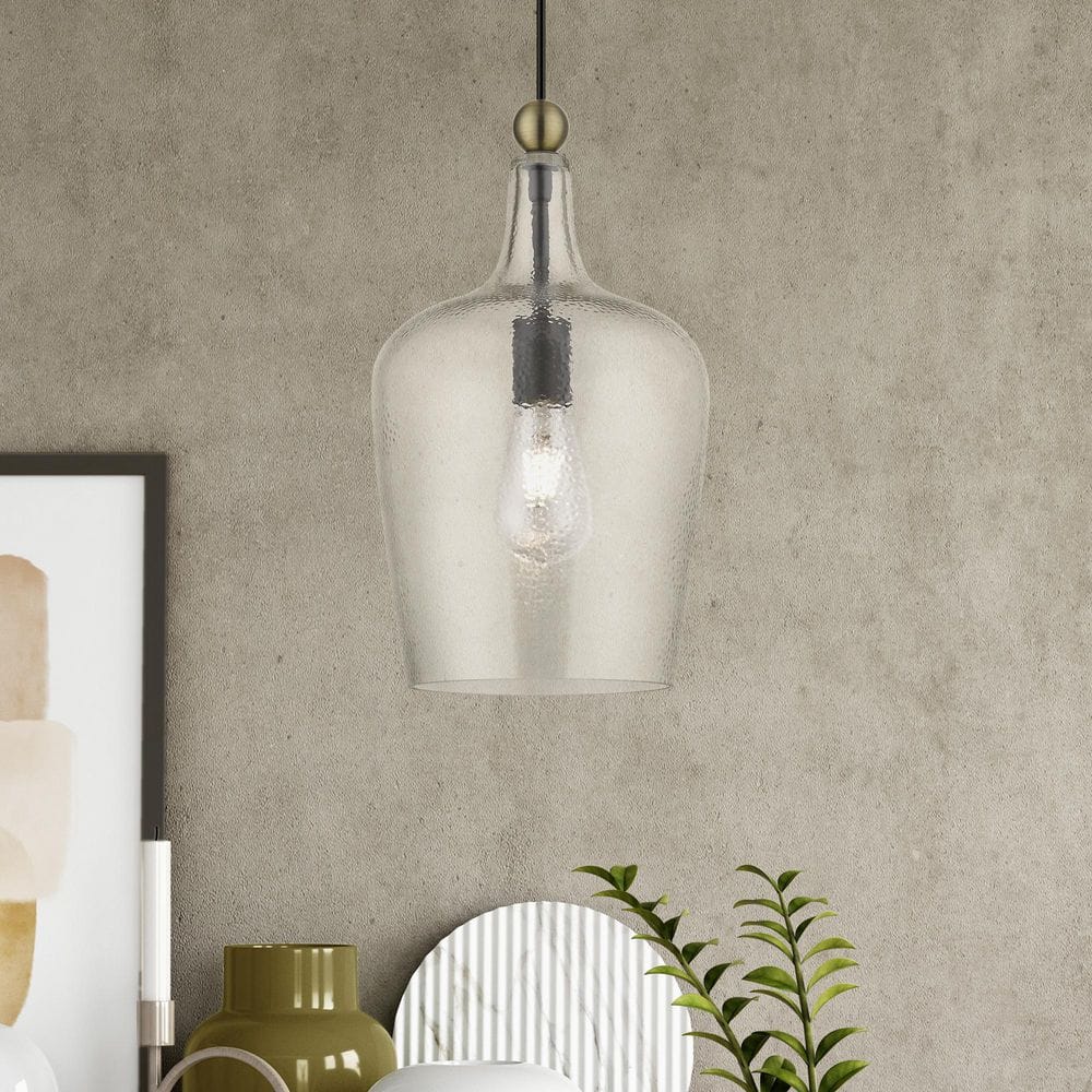 Avery Transitional Bronze Antique Brass Clear Glass Pendant Light