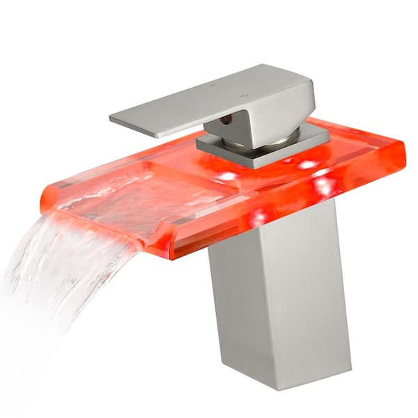 Unbranded Waterfall LED Single-Handle Single-Hole Bathroom Sink Faucet in Brushed Nickel