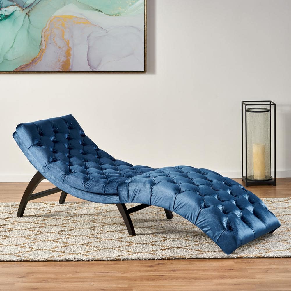 Elegant Gray Velvet Tufted Indoor Chaise Lounge