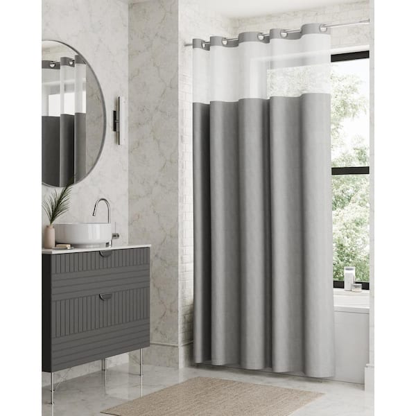 Zenna Home InstaCurtain 71 in. W x 74 in. L Fabric Shower Curtain and Waterproof Liner, All-in-One Set in Frosty Grey