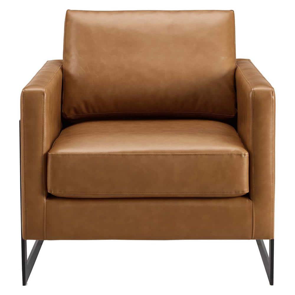 Rustic Black and Tan Faux Leather Club Chair with Metal Base