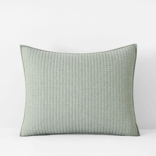 Company Cotton Fara Textured Kantha Quilted Green Standard Sham