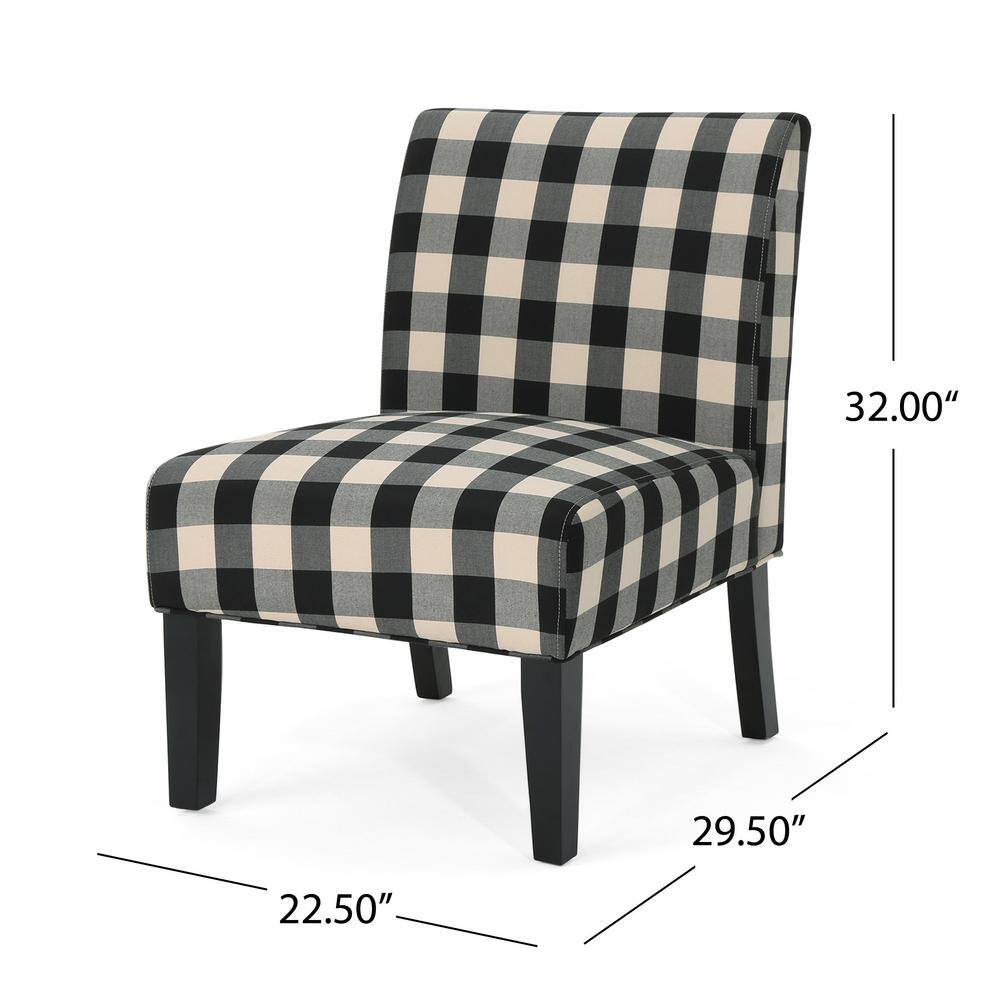 Handcrafted Black Plaid Rubberwood Slipper Accent Chair