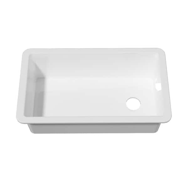 32 in. L x 19 in. W Kitchen Sink Drop-In/Undermount Single Bowl White Fireclay Sink with Basket Strainer and Sink Grid