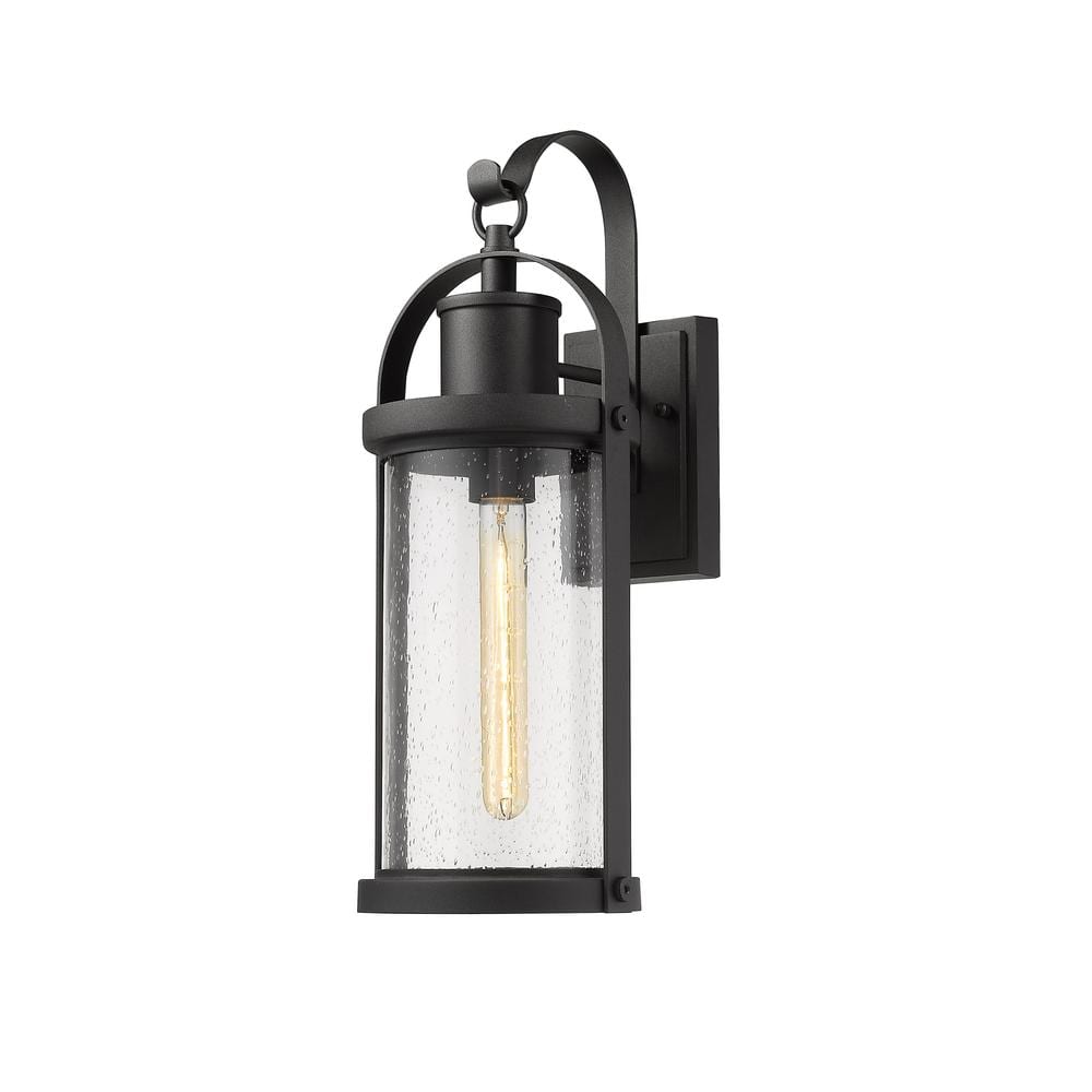 Roundhouse Black Outdoor Hardwired Lantern Wall Sconce with No Bulbs Includ