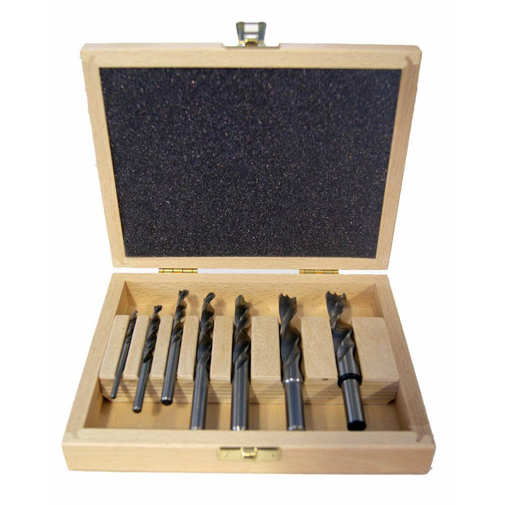 Fisch High Speed Steel Double Flute Brad Point Drill Set in Wooden Box