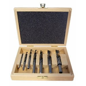 High Speed Steel Double Flute Brad Point Drill Set in Wooden Box (7-Piece)