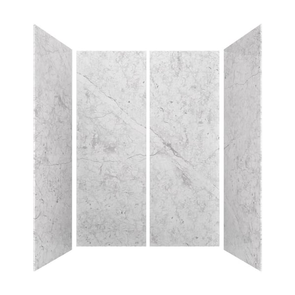 CASTICO 60 in. L x 32 in. W x 84 in. H Glue-Up Alcove Solid Composite Stone 4-Piece Shower Wall Set in Botti. Gray