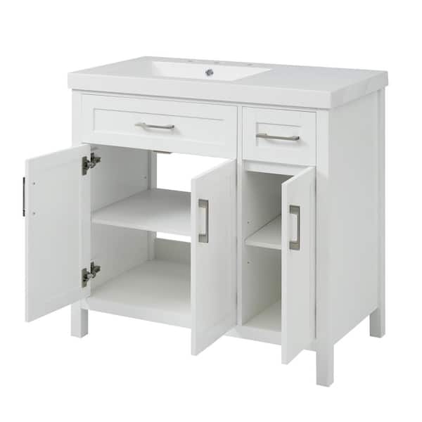 COWLOWN 35.83 in. D x 18 in. W x 35.55 in. H Bathroom White Linen Cabinet