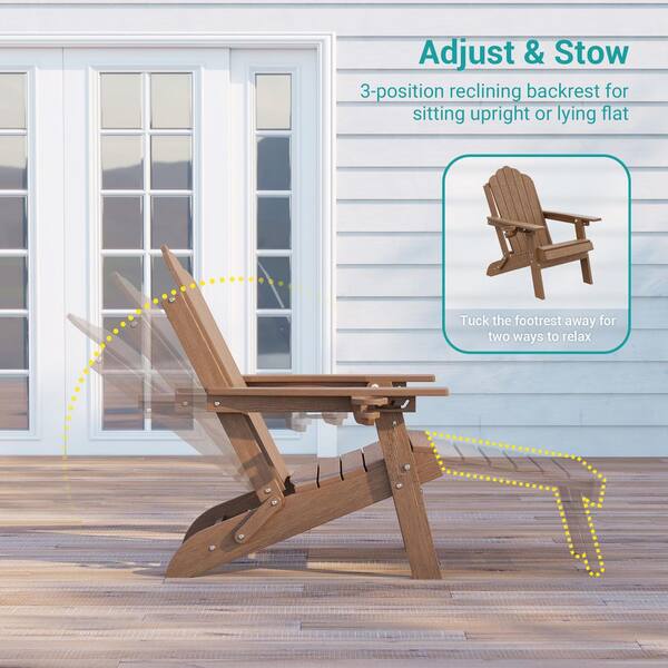 Sonkuki Teak Plastic Folding Ergonomic Adirondack Chair with