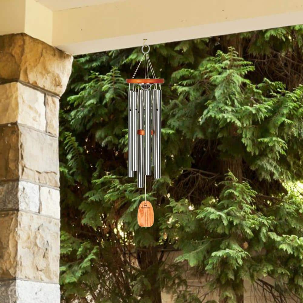 24'' Silver and Wood Memorial Wind Chime with Keepsake Urn