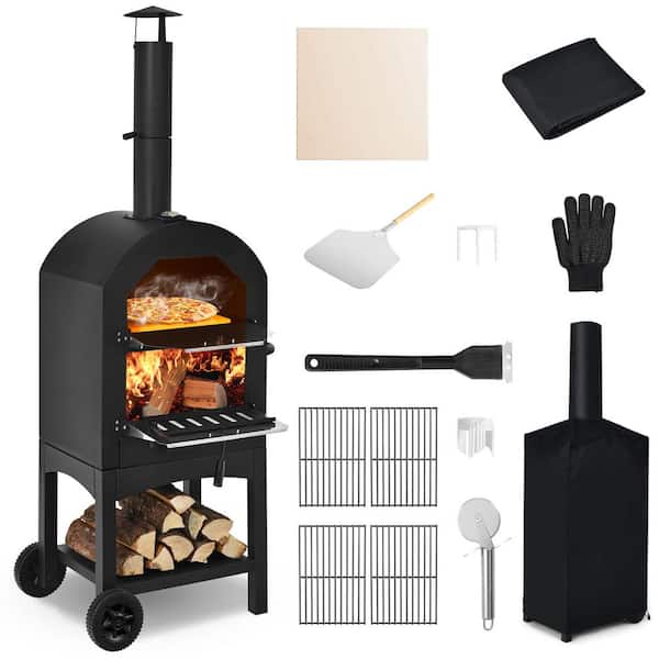 Costway Oven Wood Fire Pizza Maker Grill Outdoor Pizza Oven with Pizza Stone and Waterproof Cover