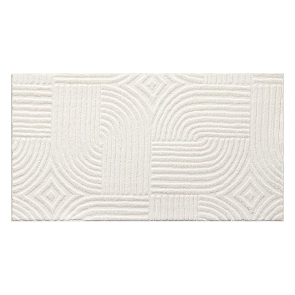 Stone Geo Curve Washable 2 ft. x 3 ft. Ivory Indoor AreaRug
