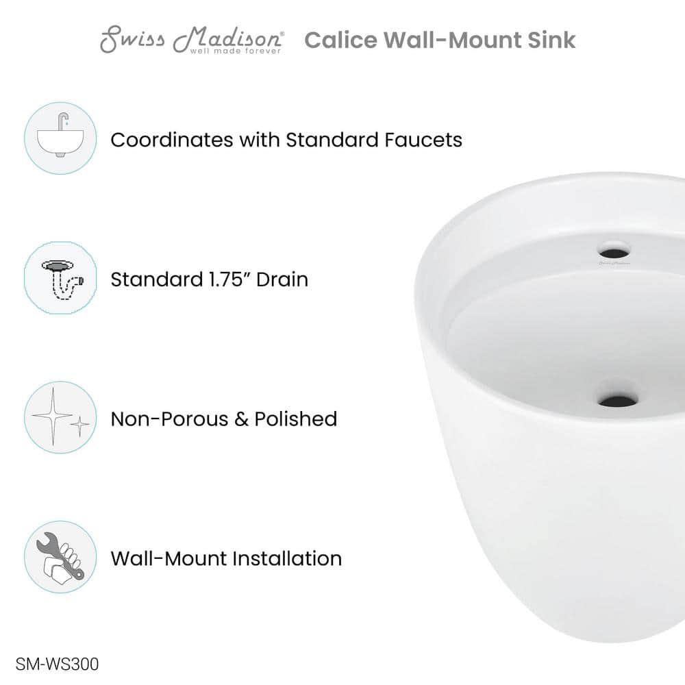 Calice 18" White Ceramic Wall-Mount Bathroom Sink