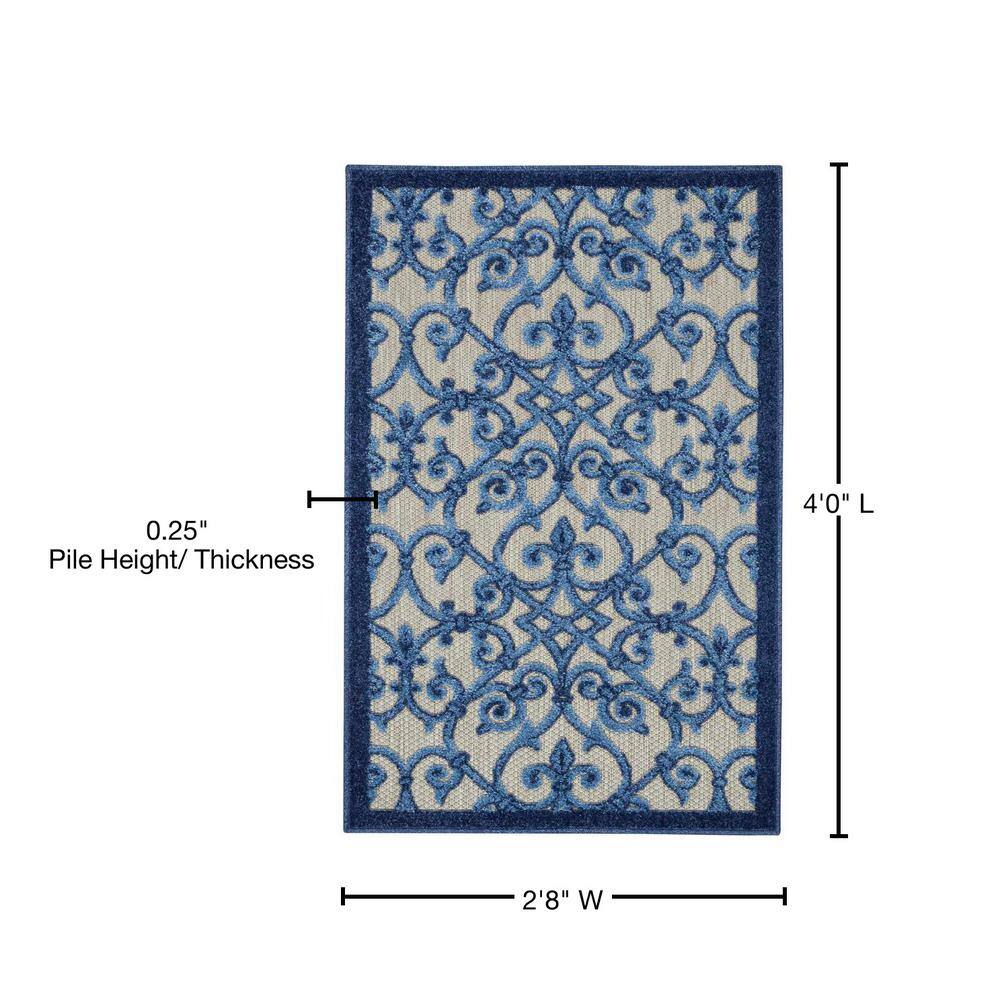 Aloha Grey/Blue Floral Indoor/Outdoor 2'8" x 4' Area Rug