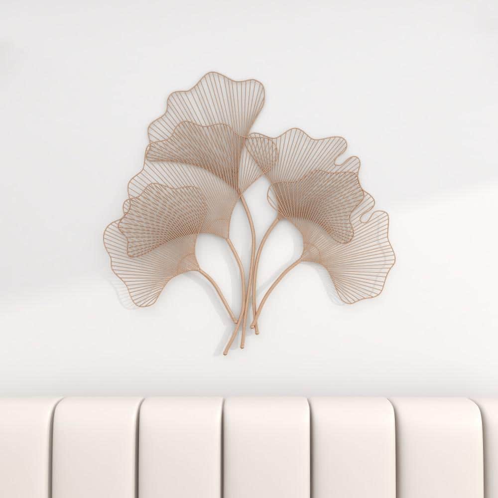 Large Copper Metal Ginkgo Leaf Wall Sculpture