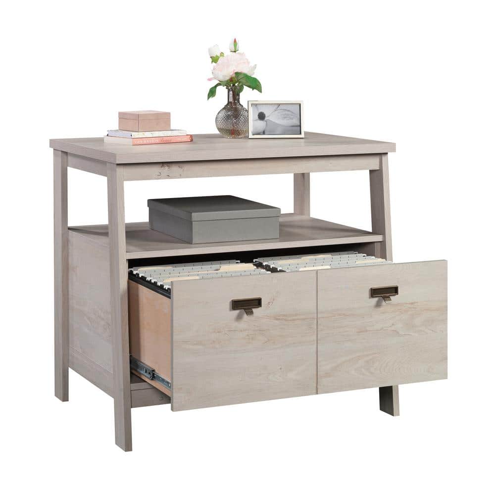 Chalked Chestnut Lockable Lateral File Cabinet with Open Shelf