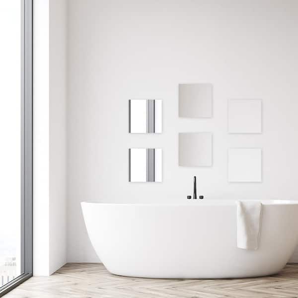 Flush Mount Bathroom Vanity Mirror, Square Bevelled Edge Mirror Tiles 6 Pack