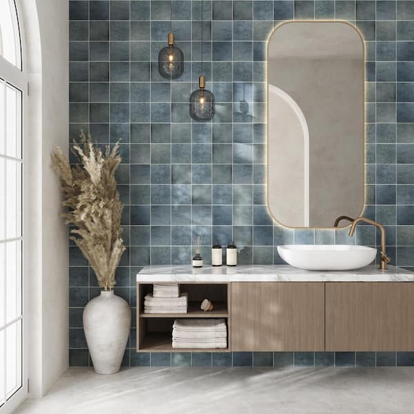 Zahara 6 in. x 6 in. Matte Dusty Blue Porcelain Zellige Square Tile (5.38 sq ft/case)-22 Pack
