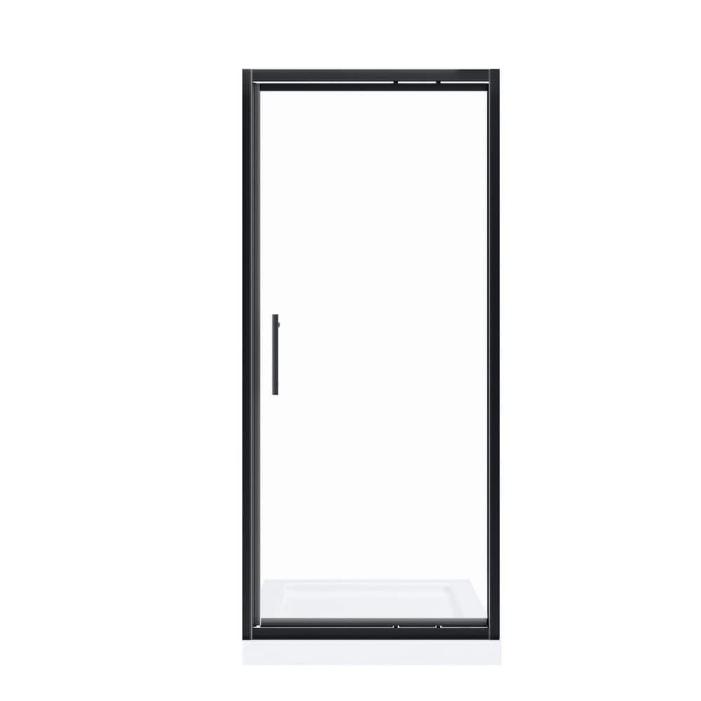 36-38 in. W x 76 in. H Pivot Frame Shower Door in Black Finish with Clear Glass price history on PriceWatchPro