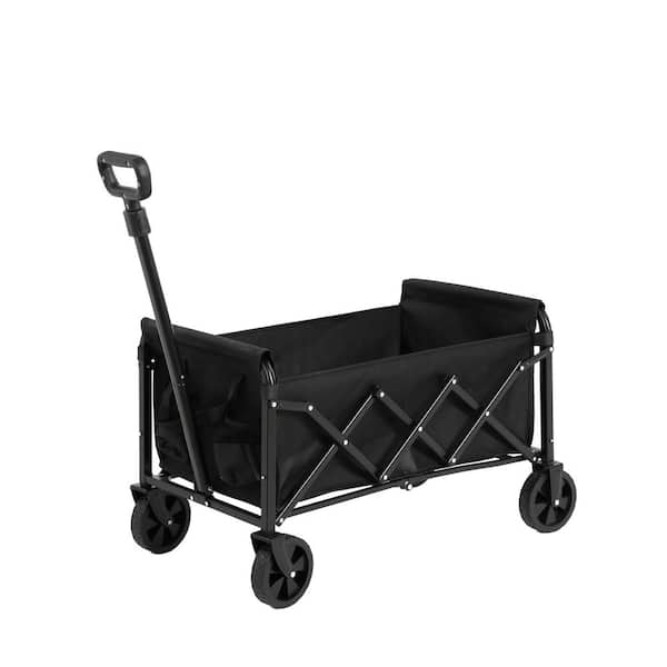4.25 cu. ft. Black Fabric Folding Wagon Cart, Heavy Duty Garden Cart with All-Terrain Wheels and Adjustable Handle