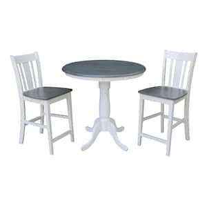 Hampton 3-Piece 36 in. White/Heather Gray Round Solid Wood Counter Height Dining Set with San Remo Stools