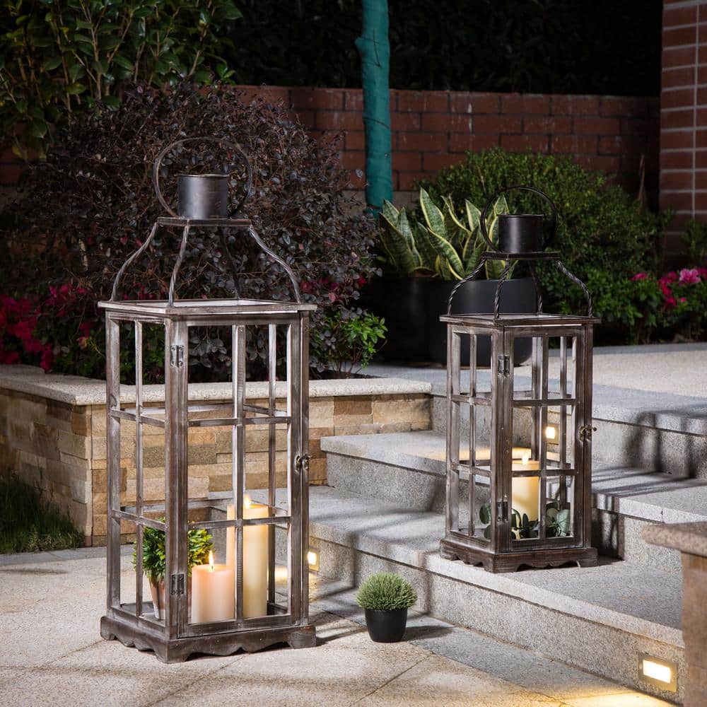 Small Gray Metal Indoor/Outdoor Lantern with Timer 14H - 2 Lanterns