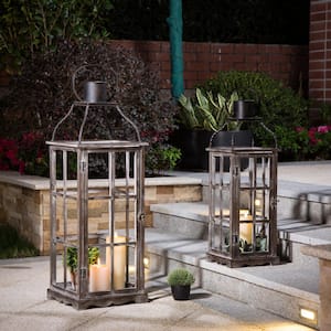 2 small WHITE 8" tall Candle holder Lantern Lamp terrace outdoor garden patio 