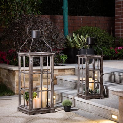 Alpine Corporation 28 in. Tall Outdoor Battery-Operated Lantern with LED  Lights, White IVY100HH-L - The Home Depot