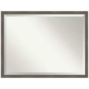 Edwin Clay Grey 42.5 in. x 32.5 in. Beveled Casual Rectangle Wood Framed Bathroom Wall Mirror in Gray