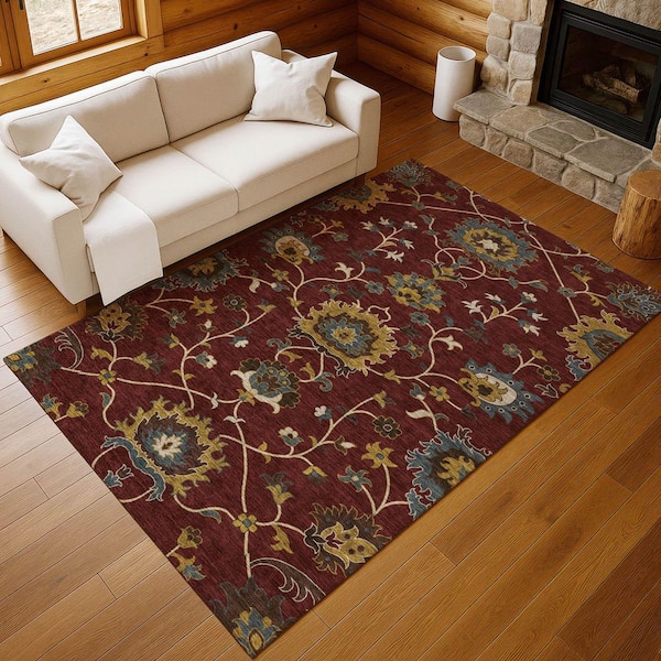 Chantille Machine Washable Indoor/Outdoor Abstract ACN2290 Burgundy 3 ft. x 5 ft. Area Rug