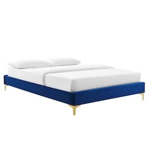 Sutton Navy Blue Velvet Queen Performance Platform Bed Frame