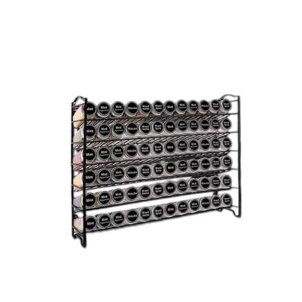 6 Shelf Alloy Steel Spice Rack Organizer with 72 Empty Spice Jars, 340 Spice Labels for Countertop and Cabinet, Black